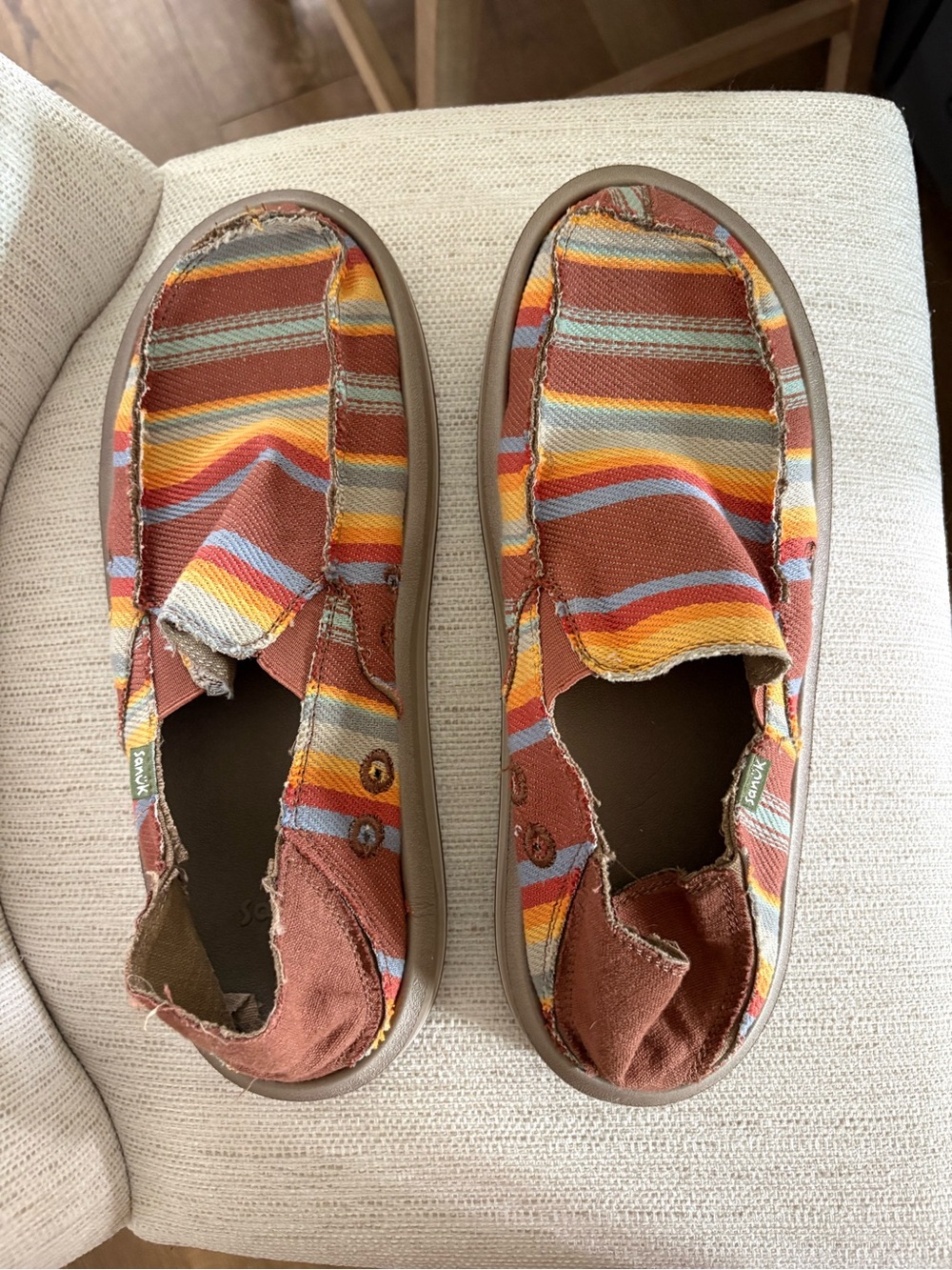 Sanuk Men's 12 Multicolor Striped Serape Slip On Canvas Shoes Donny